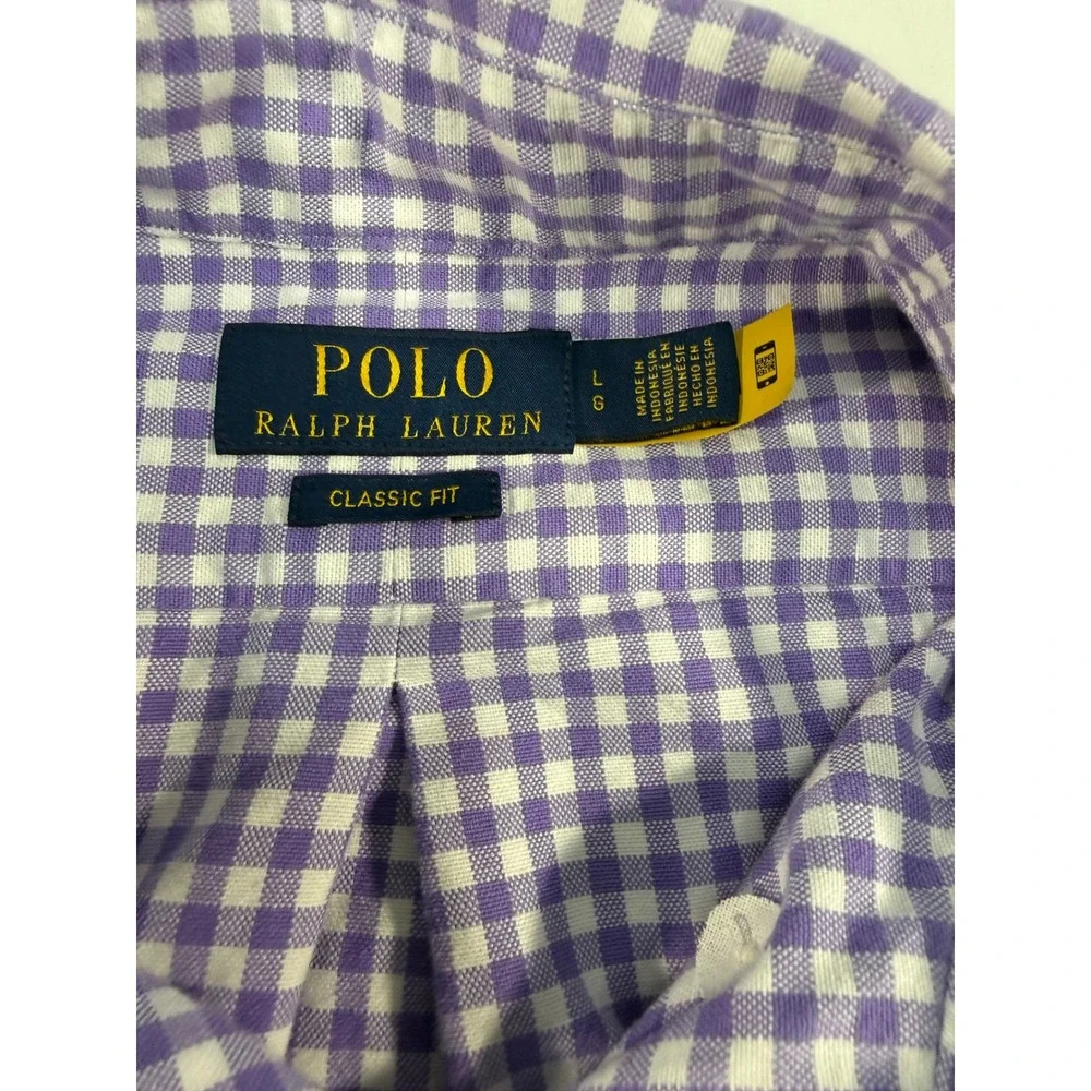 Polo Ralph Lauren Mens Gingham Check Button Down Shirt Purple White Classic  L